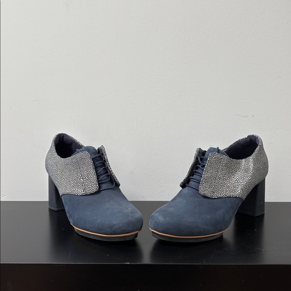 Camper Myriam platform Block heel nubuck suede leather blue white lace up US8.5 - Picture 9 of 13